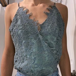 Blue one piece going out floral bodysuit